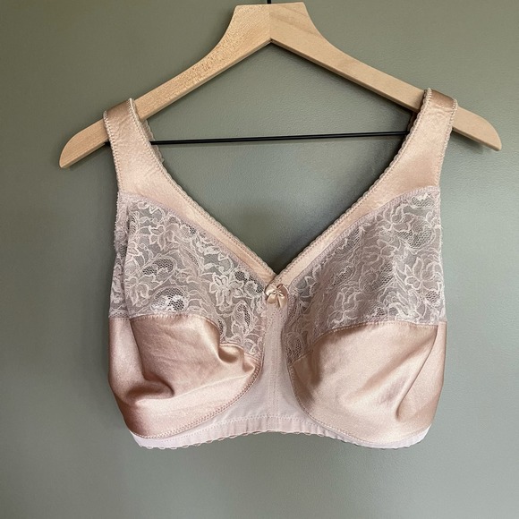 Glamorise Magic Lift Full Figure Wireless Support Bra Blush Sz 36J Nude Tan Lace - Picture 5 of 16